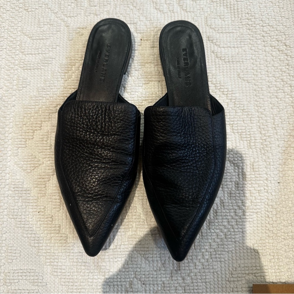 Everlane Black Pointed Toe Leather Mules